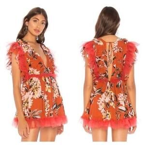 Tularosa Ameila Dress in Orange Dahlia Floral Size Small